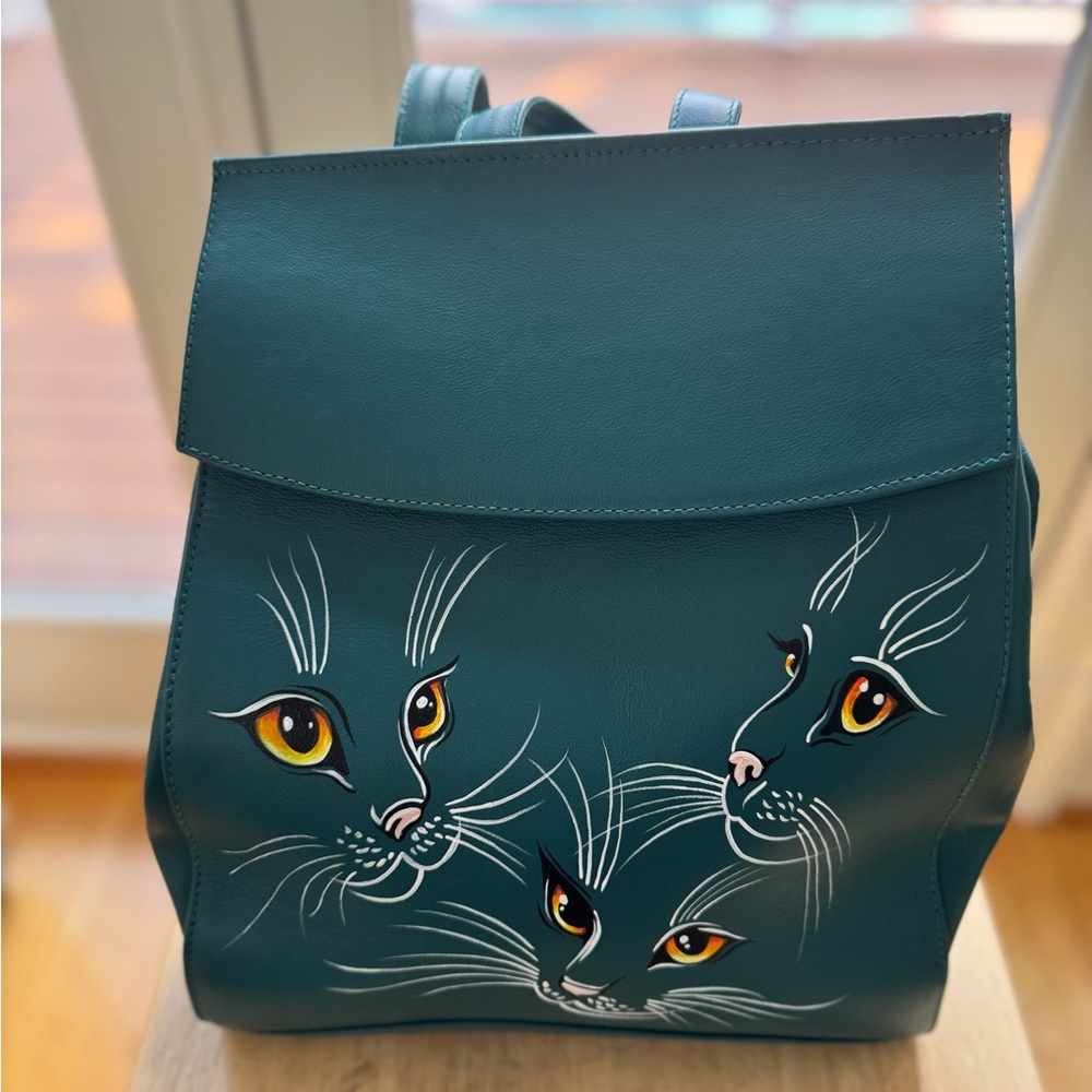 Stylish Teal Cat Design Backpack